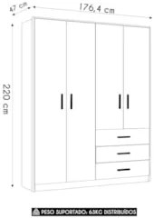 Guarda Roupa Infantil 176cm Com 4 Portas Nelly Branco Z49  - Mpozenato
