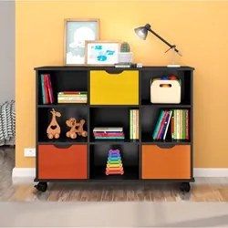 Nicho Organizador 3 Gavetas com Rodízios Preto/Colorido - Qmovi