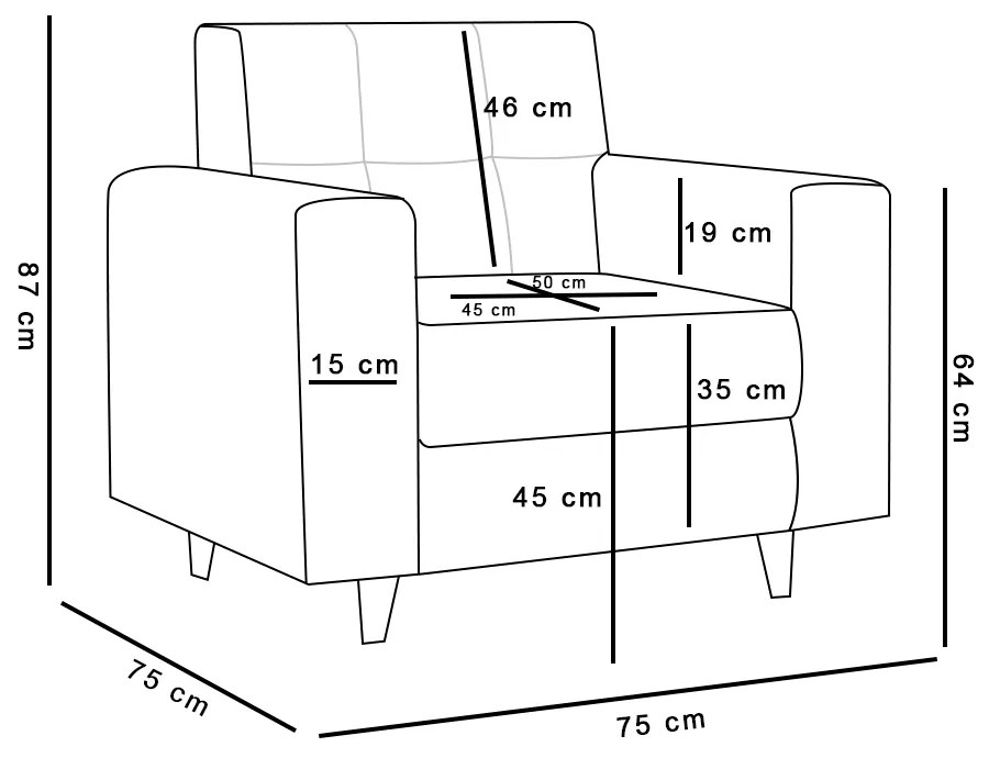 Poltrona Arezzo Linho Pés Chanfrado Tabaco D01 - D'Rossi - A05 Cinza