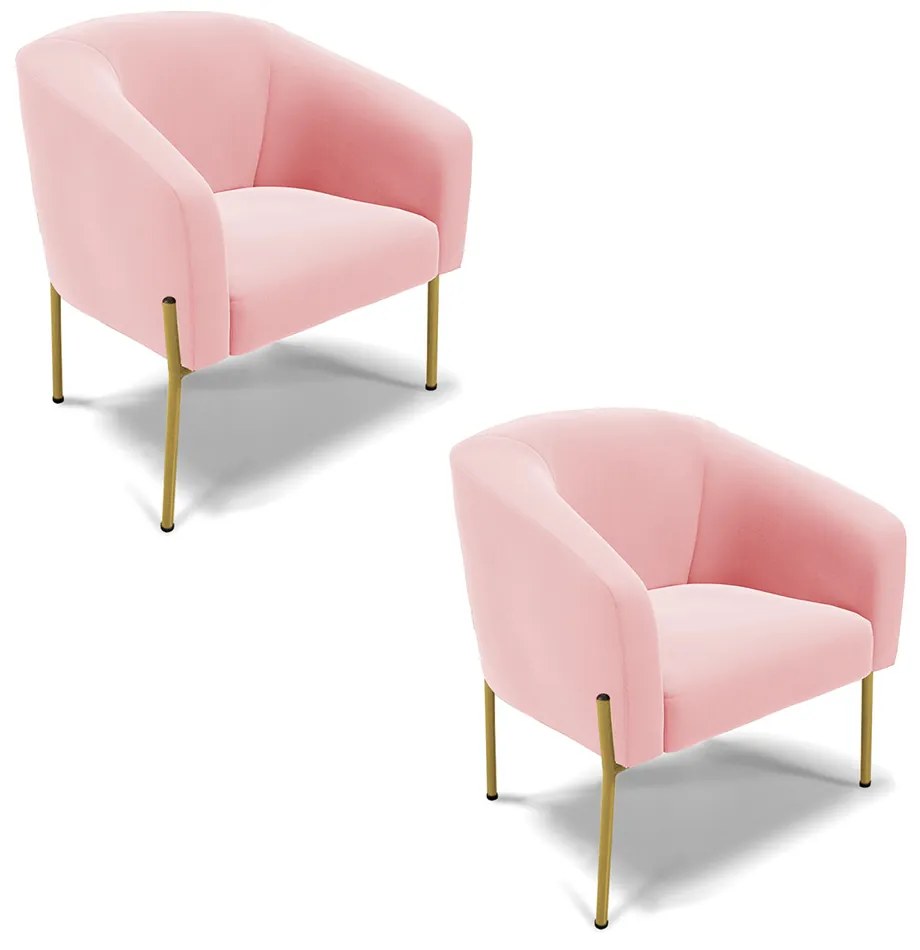 Poltrona Decorativa Pé de Ferro Dourado Kit 2 Stella Suede D03 - D'Rossi - Rosa Bebê