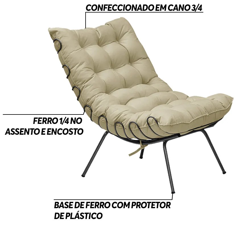 Poltrona Decorativa Sala de Estar Abel Base de Ferro Preto Veludo Bege G41 - Gran Belo