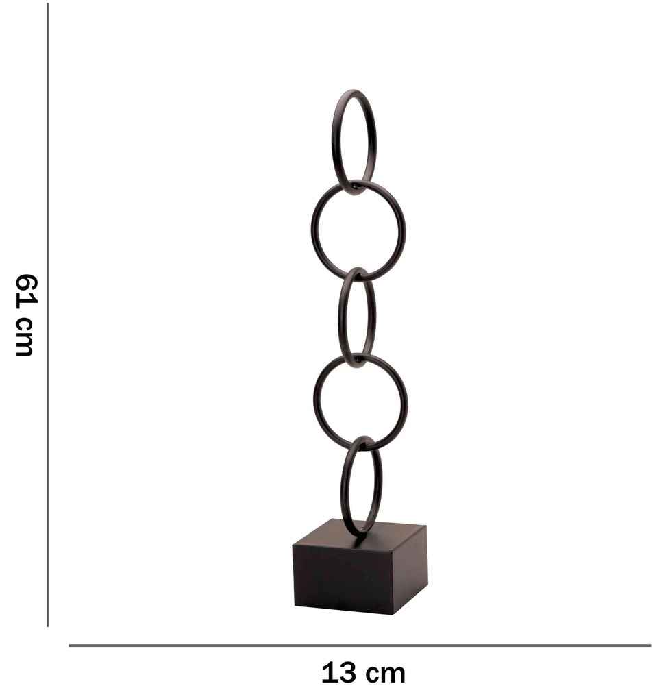 Escultura Decorativa Em Metal Círculos Preto 61x13 Cm - D'Rossi