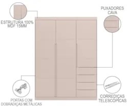 Guarda Roupa Infantil 3 Portas 4 Gavetas Lua Z39 Rose - Mpozenato