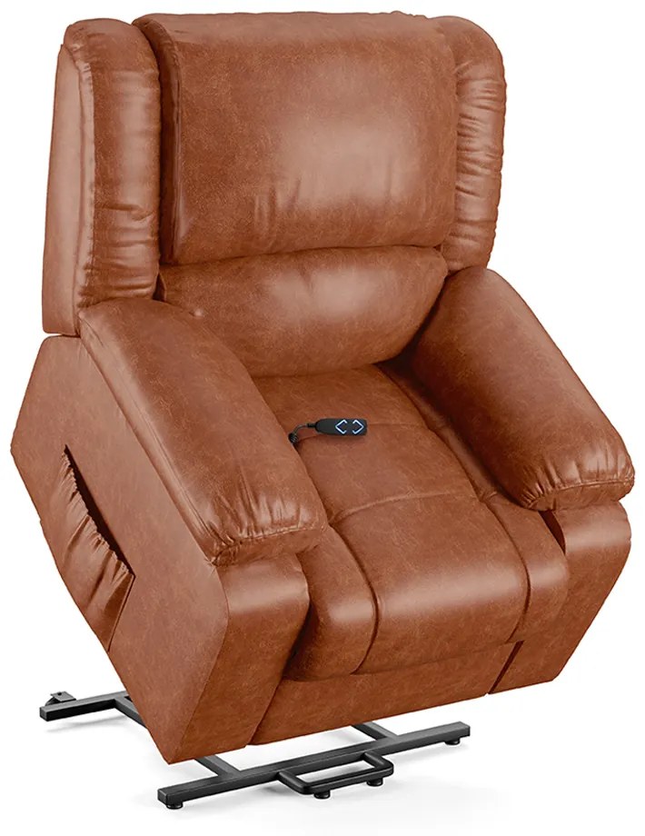 Poltrona do Papai Reclinável Sala de Cinema Madrid Elevação Lift Elétrico PU Caramelo Brilho G23 - Gran Belo