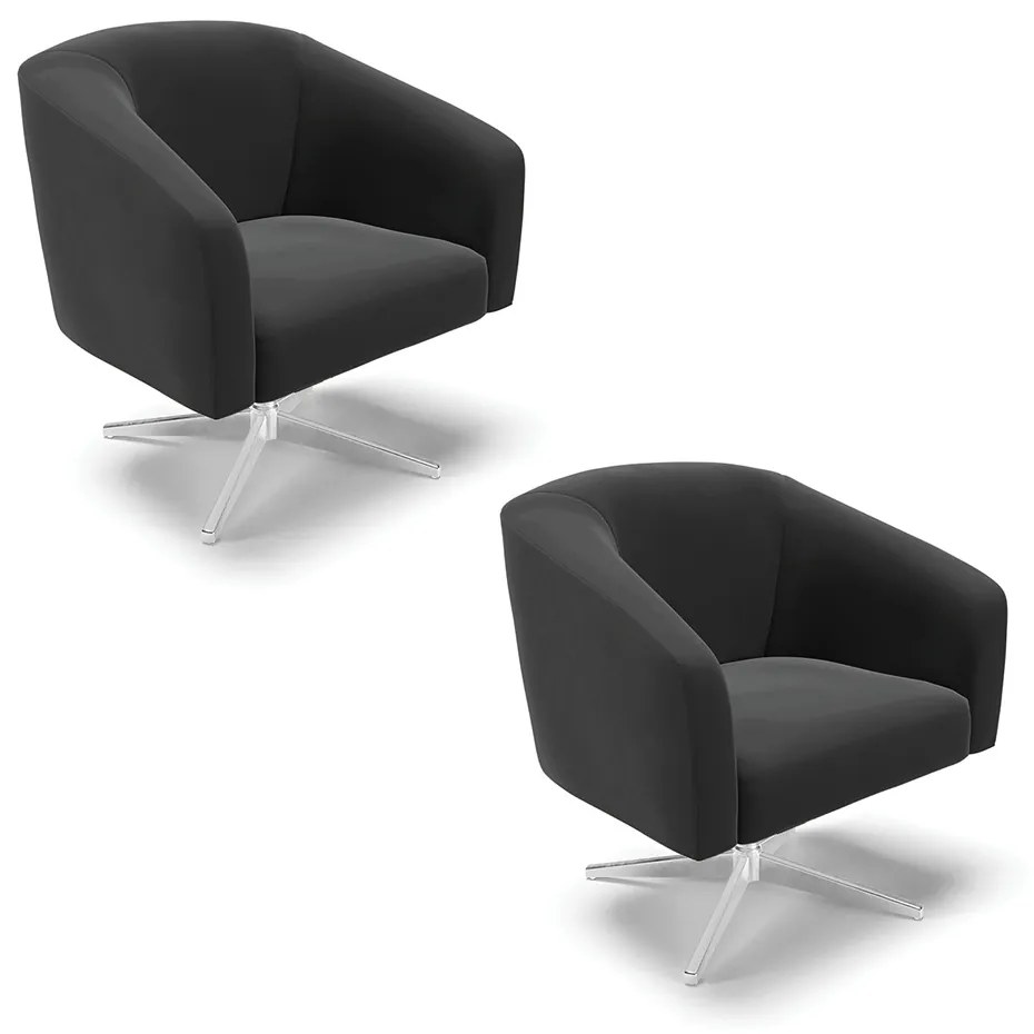 Poltrona Decorativa Giratória Cromada Kit 2 Stella Veludo D03 - D'Rossi - Preto