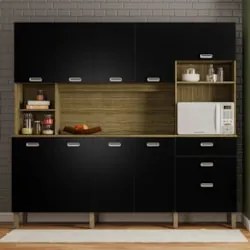 Armário de Cozinha Compacta 222cm Intensa Z06 Freijó/Nero - Mpozenato