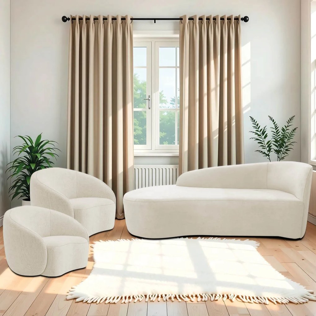 Kit Divã Recamier Orgânico França 140cm Lado Esquerdo e 2 Poltronas Amore Bouclé
