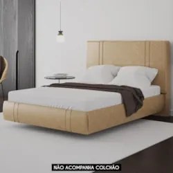 Cama Casal Flutuante Com Cabeceira 140cm Lyra Sintético Bege S05 - Mpo