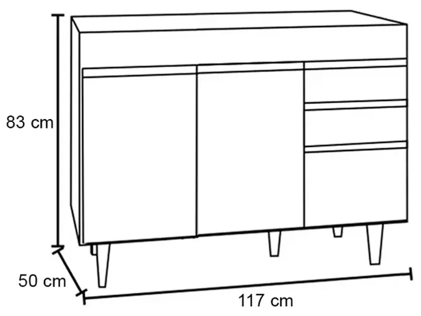 Balcão de Cozinha Lavanderia sem Tampo 02 Gavetas Beth 120 cm L06 - D'Rossi - Branco e Preto