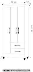 Guarda Roupa Solteiro 82cm 3 Portas Zeno Castanho Wood Z17   - Mpozena