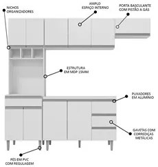 Cozinha Modulada 4 Peças Balcão sem Tampo 120cm Andréia Branco - AJL M