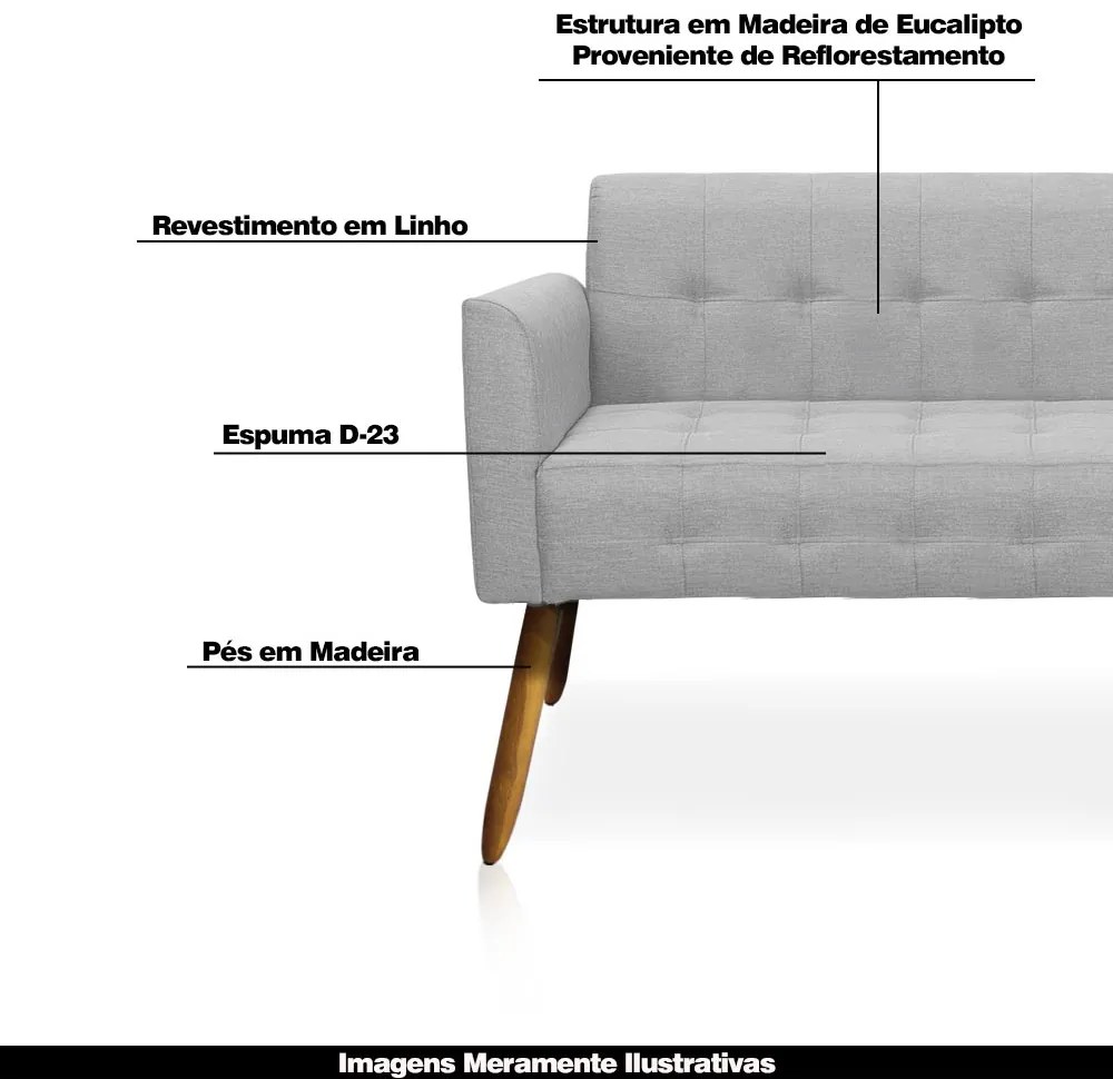Poltrona Namoradeira Decorativa Pés Palito Karen Linho Cinza G19 - Gran Belo