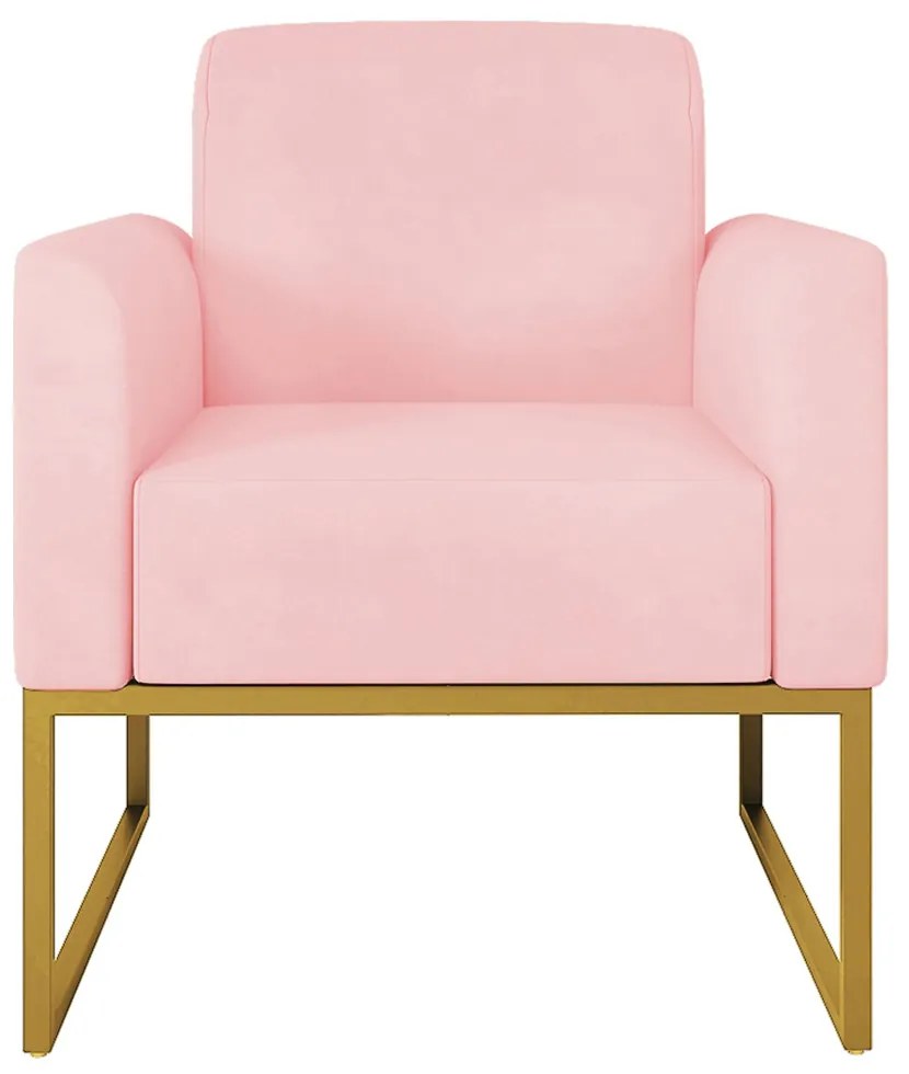 Poltrona Decorativa Isabella Base Industrial Suede Rosa Bebê/Dourado G19 - Gran Belo