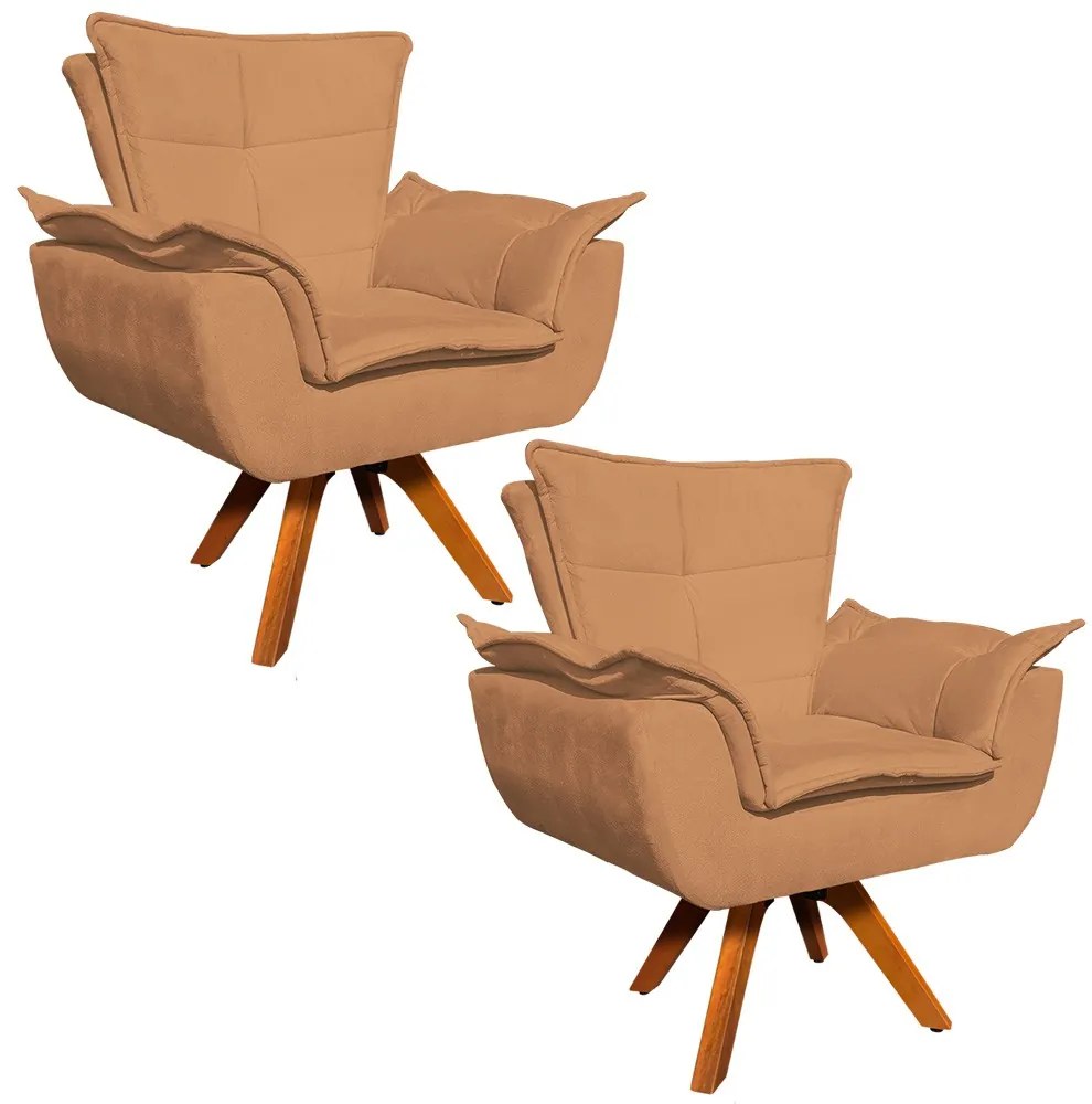 Poltrona Sala de Estar Giratória MM30 Kit 2 Opalla Suede - Caramelo Sisal