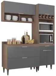 Armário de Cozinha Com Tampo CP02 160cm Pérola Freijó/Grafite Z34 - Mp