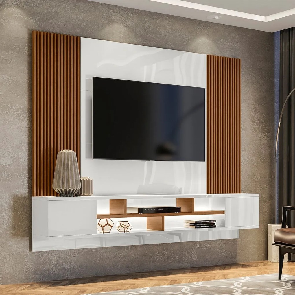 Rack Suspenso Lorena 2 Portas e Painel Lara C03 220 cm- ADJ Decor