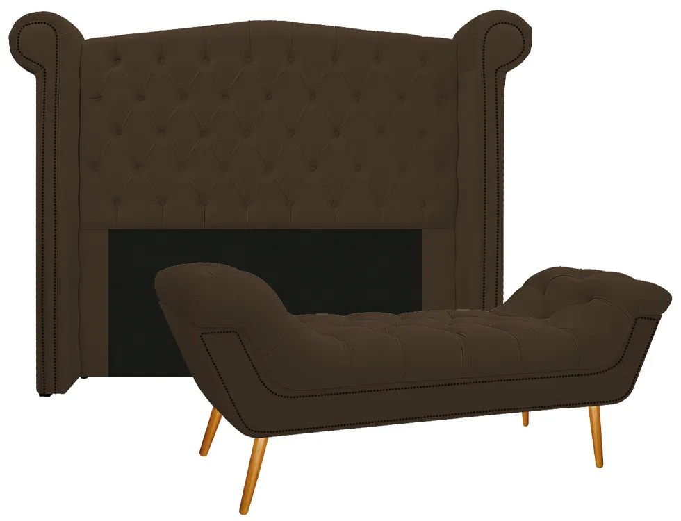 Kit Cabeceira e Calçadeira Veneza 140 cm Casal Suede Marrom - ADJ Decor