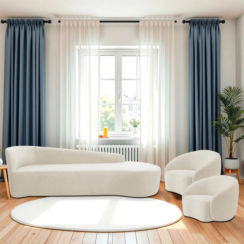 Kit Divã Recamier Orgânico França 200cm Lado Direito e 2 Poltronas Amore Bouclé