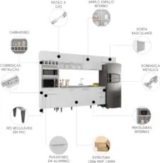 Armário de Cozinha CP04 Com Pia 180cm Pérola Z34 Branco     - Mpozenat