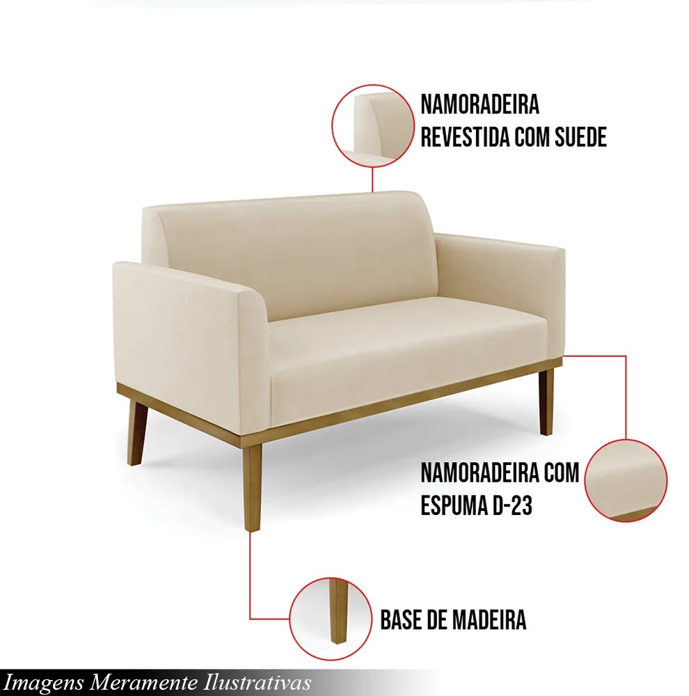 Poltrona Namoradeira Decorativa Isabella Pés Fixo em Madeira Castanho Suede Bege G19 - Gran Belo