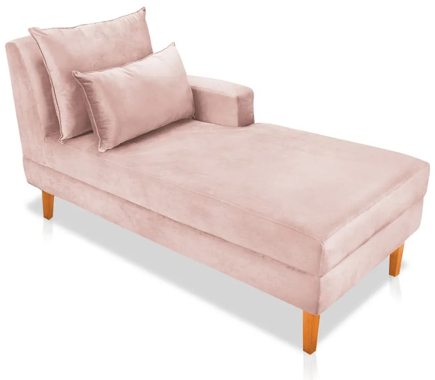 Divã Chaise Chloe 160 cm Veludo Pés Chanfrado Castanho M11 - D'Rossi - Rose