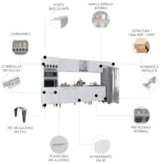 Armário de Cozinha Com Tampo CP06 360cm Pérola Branco Z34 - Mpozen