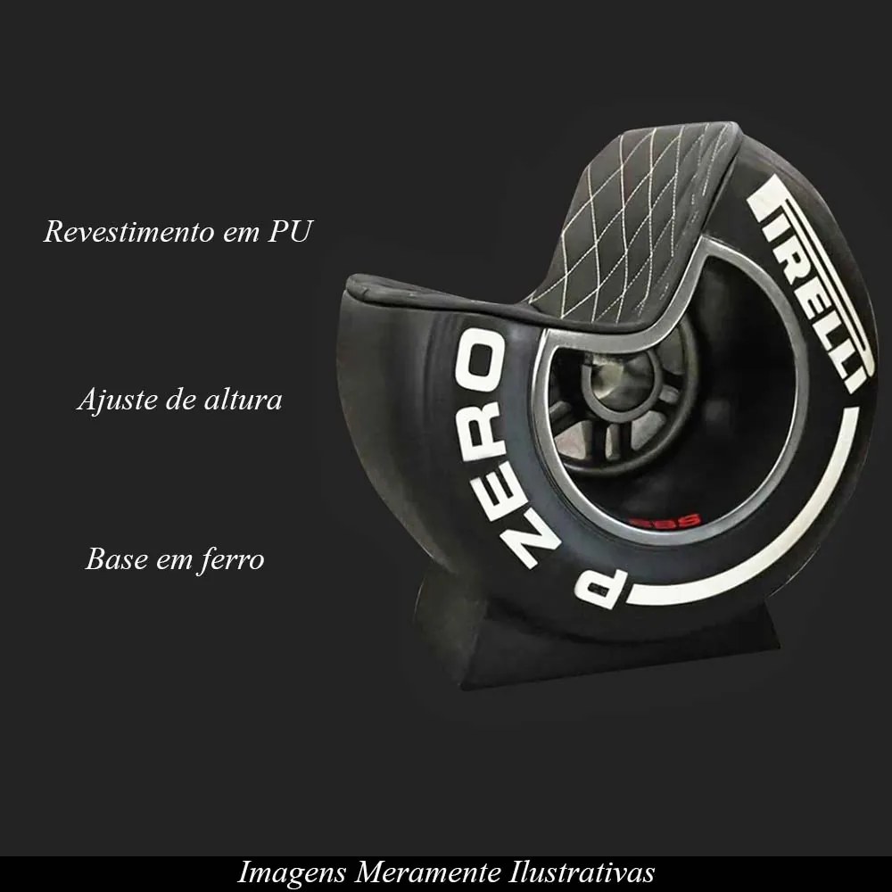 Kit 2 Poltronas Decorativas Pneu Wheel Seat P Zero Preto/Branco G53 - Gran Belo