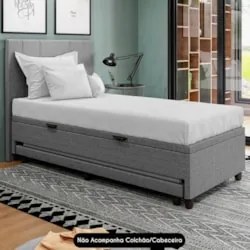 Bicama Box Baú Solteirão 96x203cm Samy S05 Linho Cinza - Mpozenato