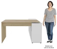Mesa Escrivaninha em L 140x130cm 8 Nichos Eron A06 Carvalho/Branco - M