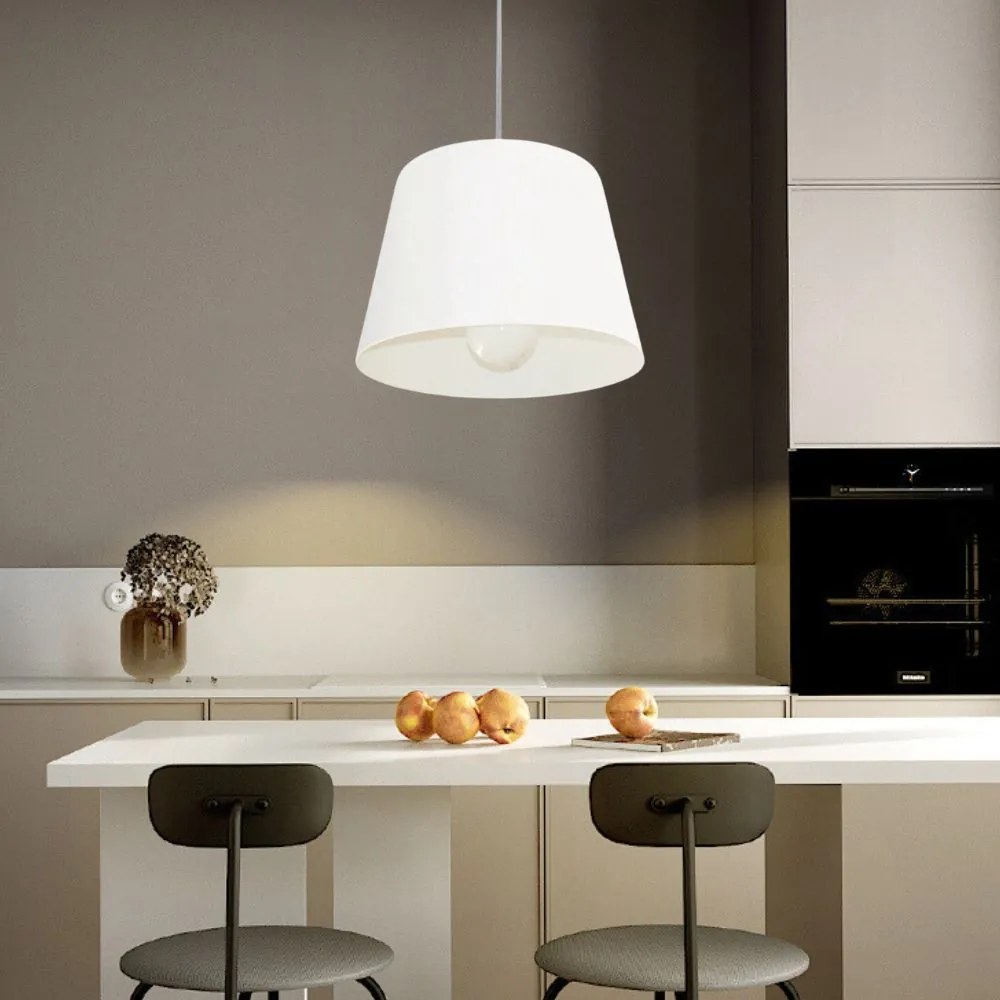 Lustre Pendente Cone Md-4240 Cúpula em Tecido 30/40x30cm Branco - Bivolt