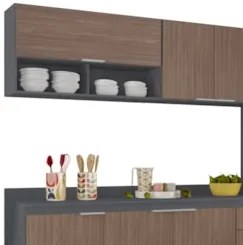 Armário de Cozinha Com Tampo CP02 240cm Pérola Grafite/Freijó Z34 - Mp