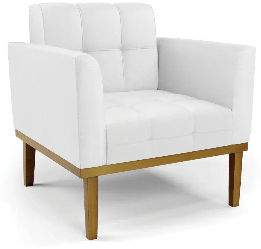 Poltrona Decorativa Karen Pés Fixo em Madeira Castanho PU Branco G19 - Gran Belo