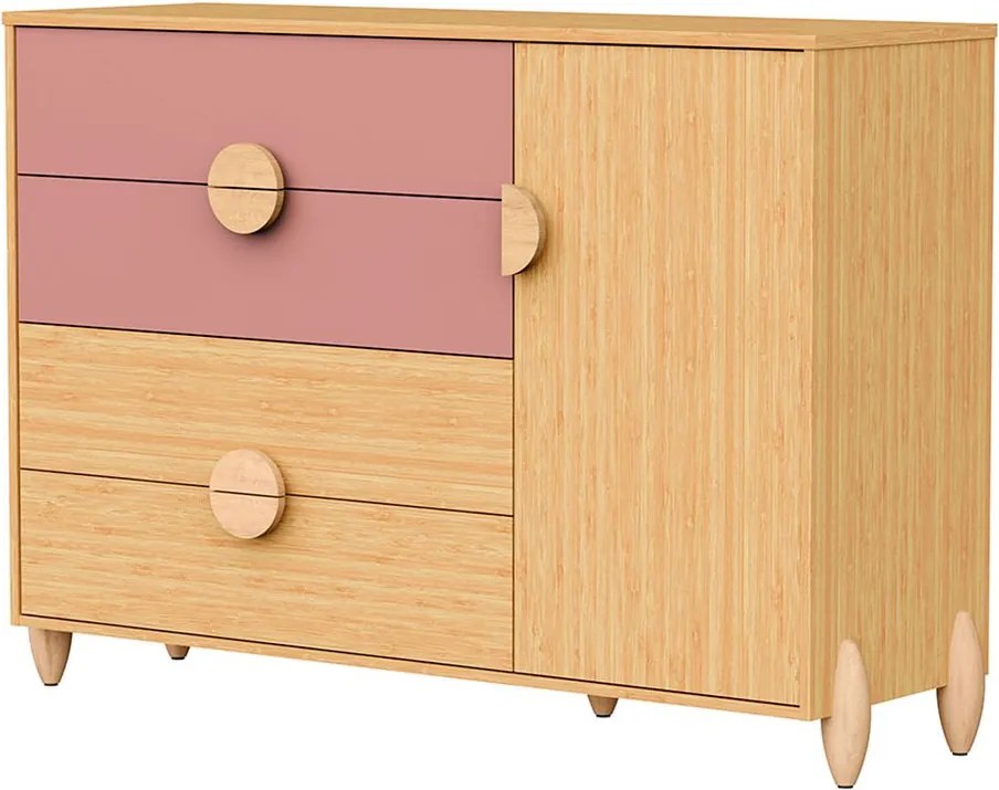 Cômoda Gracia 4 Gavetas e 1 Porta - Rose e Naturale