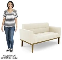 Sofá Namoradeira e 2 Poltronas Base Madeira Castanho Ana Veludo Bege -