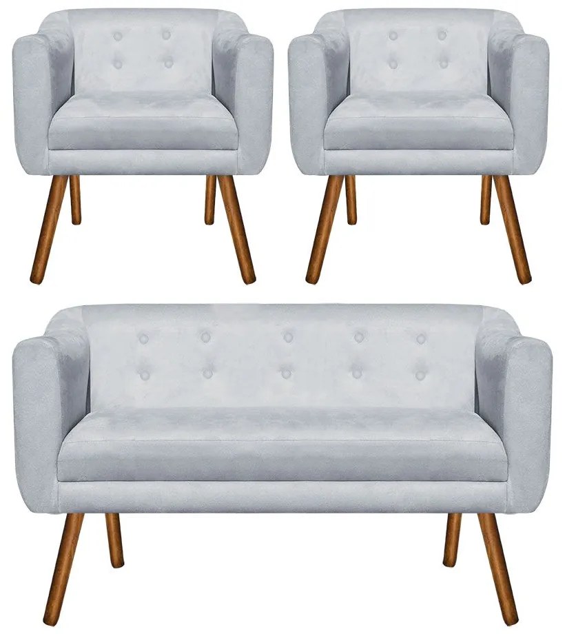 KIT 01 NAMORADEIRA E 02 POLTRONAS JULIA  - Cinza