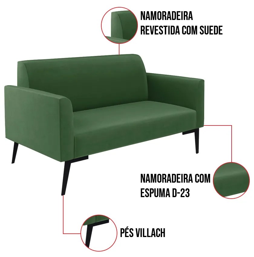 Sofá Namoradeira Pés Villach Marisa Suede D03 - D'Rossi - Verde