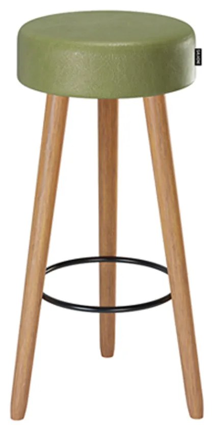 Banqueta Alta para Cozinha Base Madeira Dani Sintético PU Verde S02 - D'Rossi