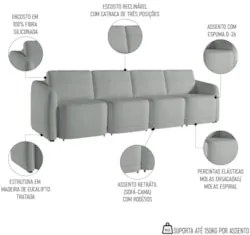 Sofá Cama Casal para Sala 316cm Polska Z08 Boucle Cinza Claro - Mpozen