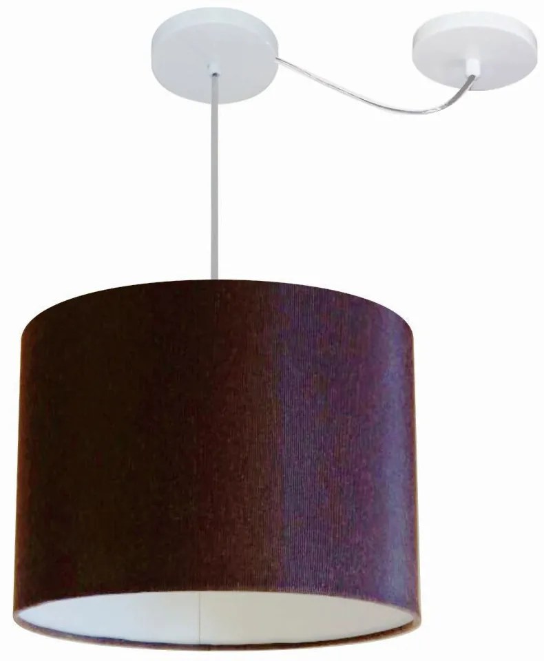 Lustre Pendente Cilíndrico Com Desvio Md-4227 Cúpula em Tecido 40x30cm Café - Bivolt