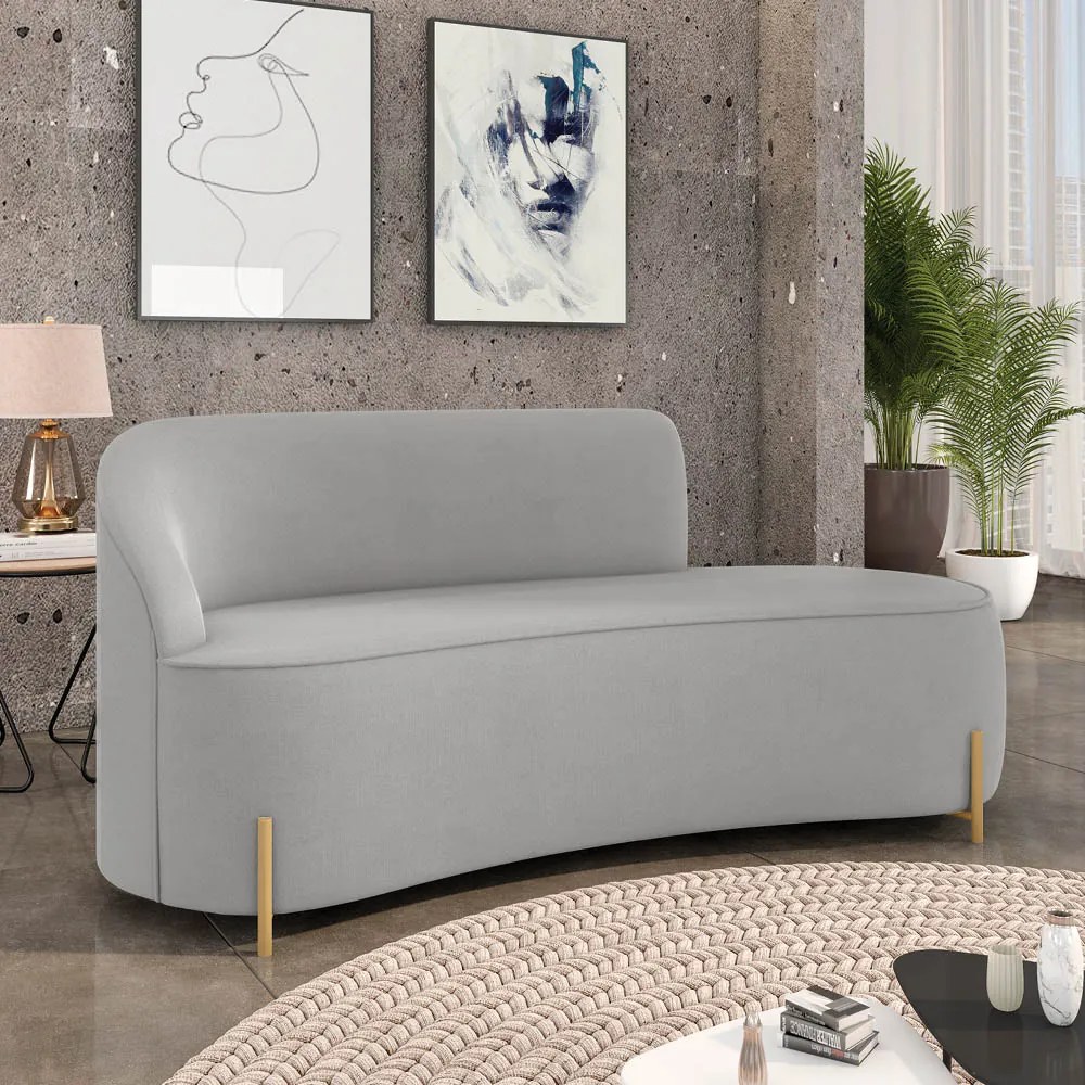 Sofá 3 Lugares Orgânico 180cm Pé Dourado Morgan Suede D03 - D'Rossi - Cinza