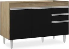Balcão Gabinete 120cm 3 Portas 2 Gavetas Michigan Castanho/Preto - Lum