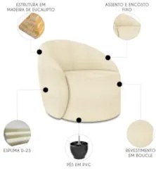 Sofá 4 Lugares 220cm Wendi e Poltrona Steve Boucle Bege I01 - Mpozena
