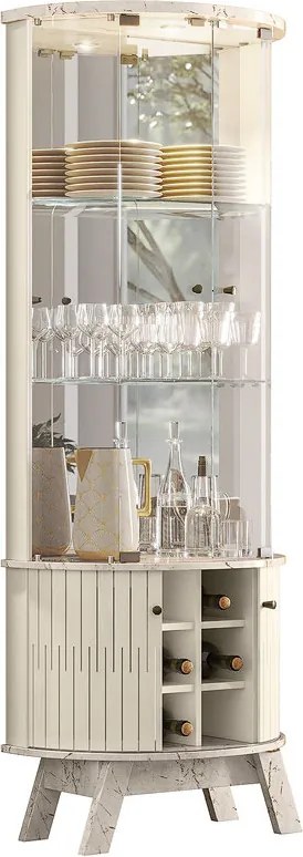 Cristaleira Decorativa Deker Nicho Garrafeiro Iluminação Led Espelho MDP Calacata/OffWhite G97 - Gran Belo