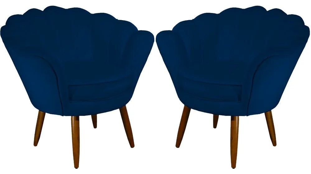 Kit 2 Poltronas Decorativas Pétala Pés Palito Suede Azul Marinho - Sheep Estofados