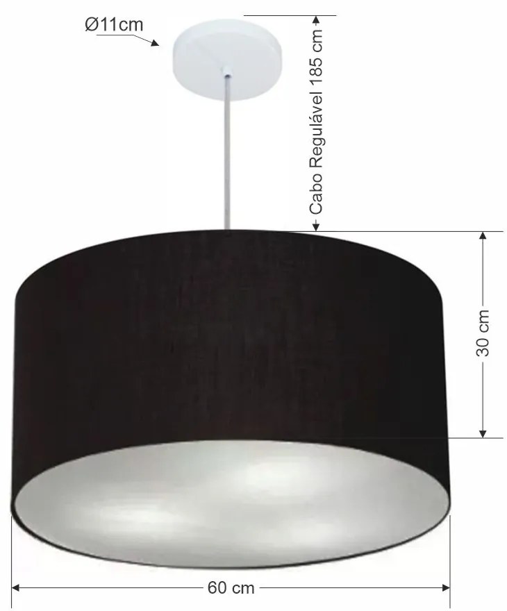 Lustre Pendente Cilíndrico Md-4080 Cúpula em Tecido 60x30cm Preto - Bivolt