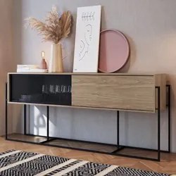 Balcão Aparador Buffet 2 Portas Pés Metálicos York Hanover/Preto - Art