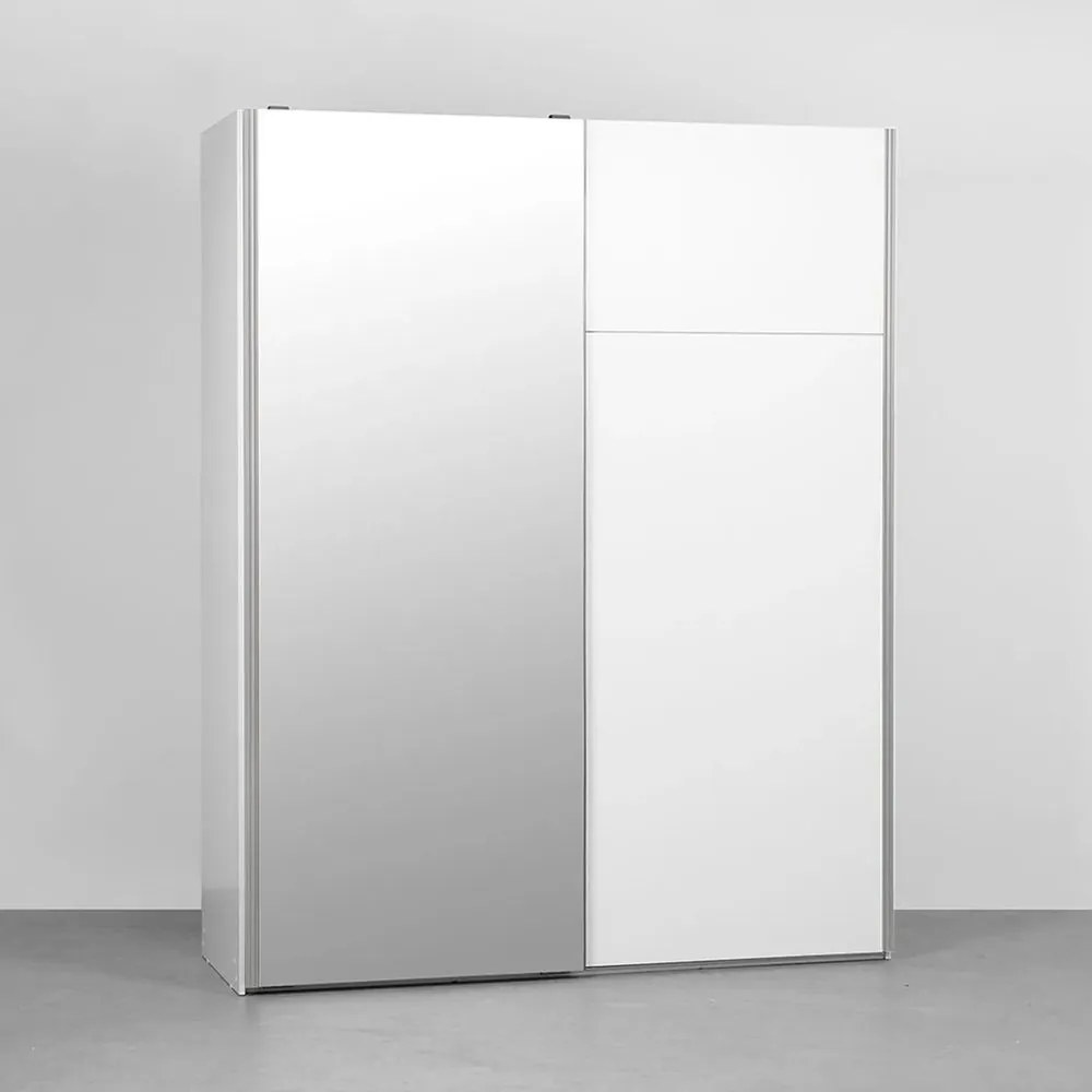 Guarda Roupa Maxx 2 Portas de Correr com 1 Espelho 1,83m - Branco e Prata
