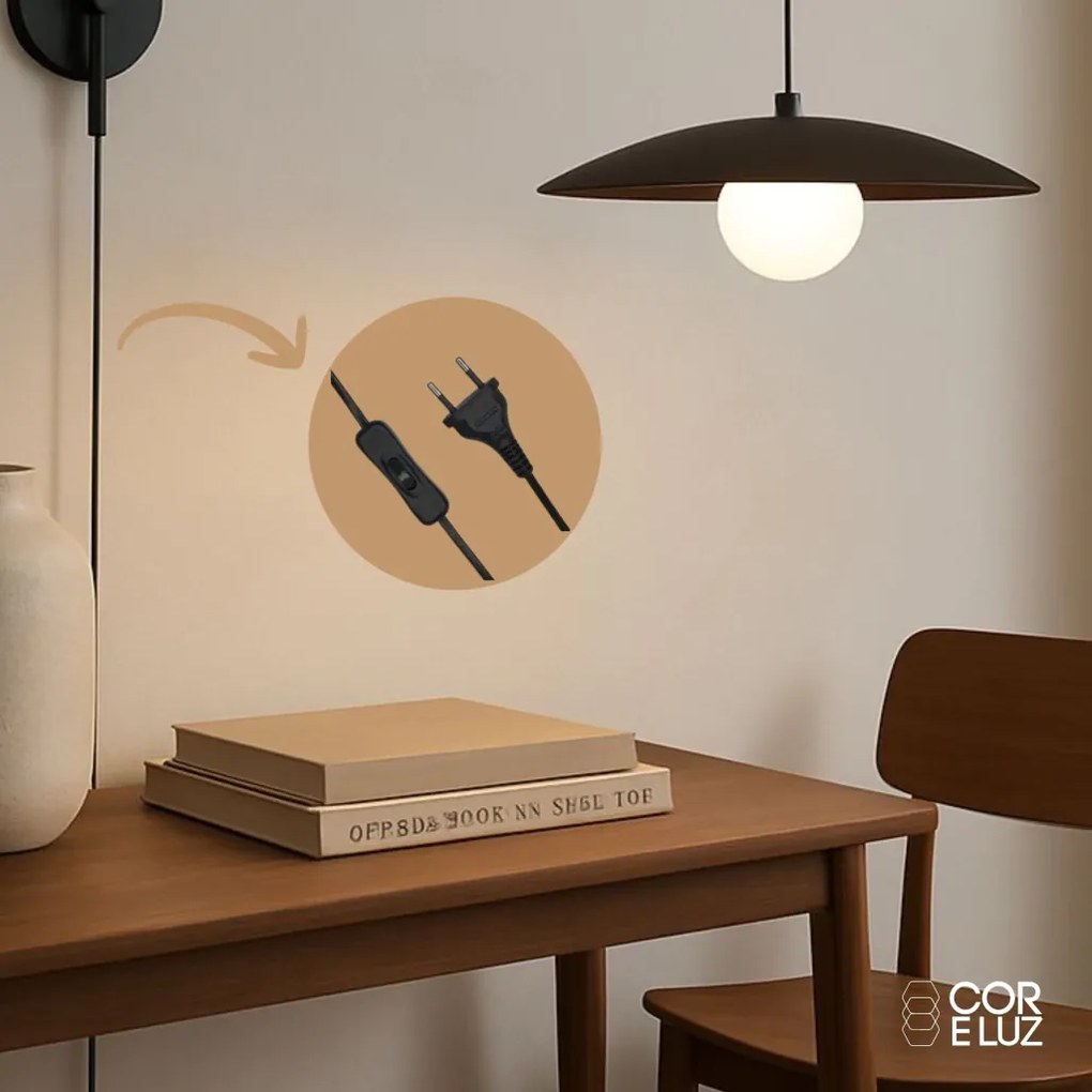 Arandela Zen 40X99,2X43,3Cm 1Xg9 Braço Haste E Cúpula Alumínio E Globo... (PT - Preto Texturizado)