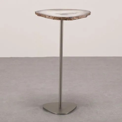 Mesa Apoio Urano Alta Tampo Pedra Ágata Base Aço Bronze - 72637 Sun House