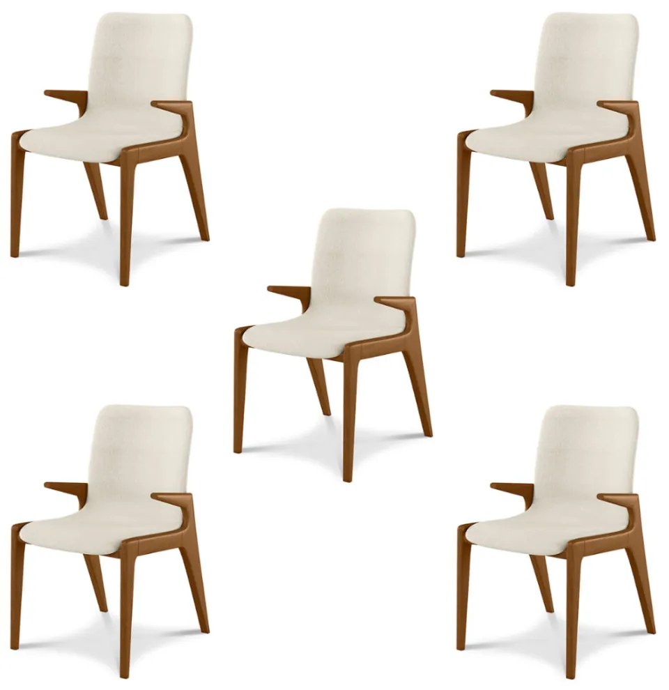 Kit 5 Cadeiras Decorativas Sala de Jantar Madeira Maciça com Braço Pigeon Linho Bege/Mel G13 - Gran Belo